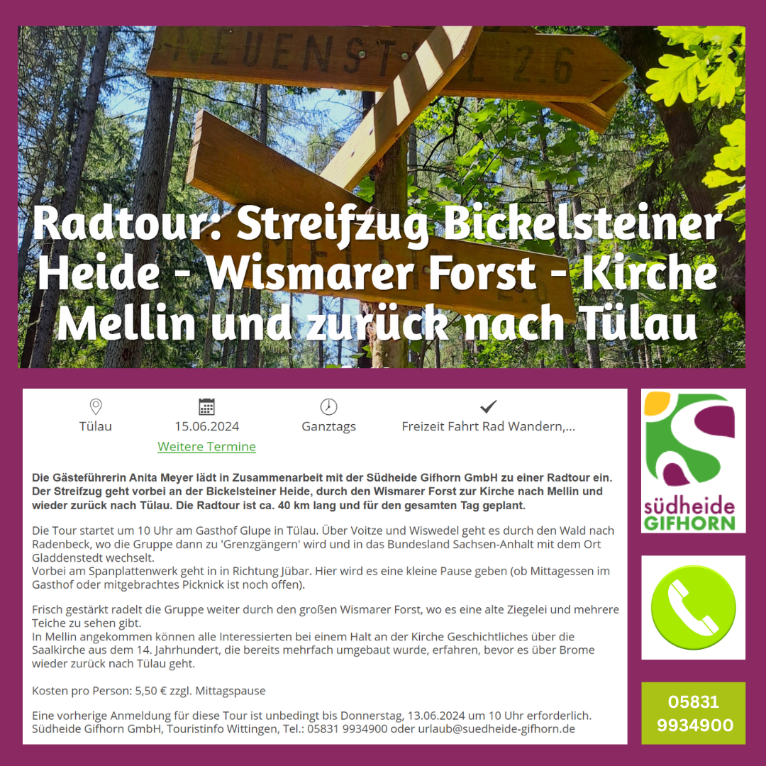Radtour - Streifzug Bickelsteiner Heide, Wismarer Forst , Kirche  Mellin